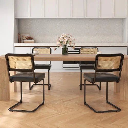 Vista 9 de KCC Juego de 2 sillas de comedor modernas de mediados de siglo, ratán de piel sintética, sillas auxiliares de comedor de cocina con patas de metal