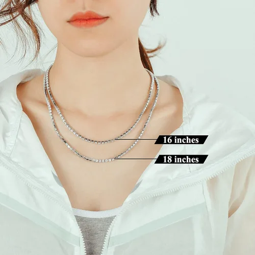 Vista 3 de Richsteel Collar de cadena de tenis de circonita cúbica transparente y negra de 0.118 in para mujeres y hombres, acero inoxidable de 1618 pulgadas