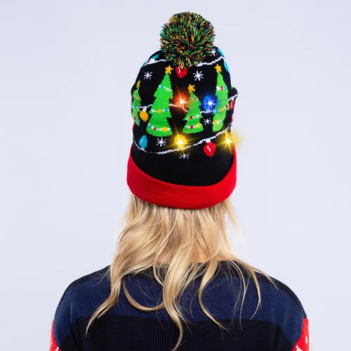Vista 8 de JOYIN Gorro de punto con luz de Navidad, suéter feo de Navidad, gorro LED con 6 modos intermitentes, divertido gorro para mujeres y hombres