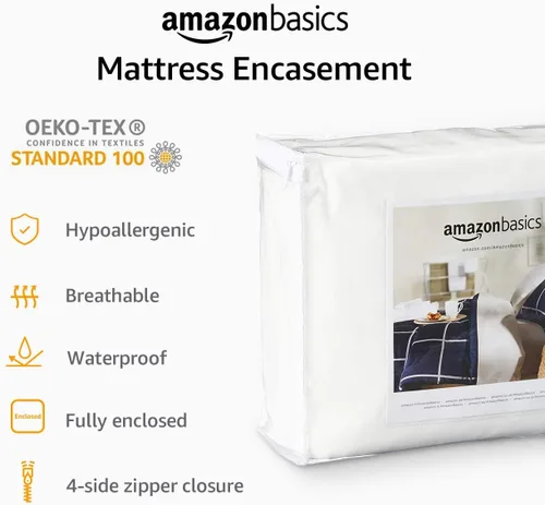 Vista 6 de Amazon Basics - Protector de colchón y base de colchón, impermeable, con cierre de cremallera, de 12 a 18 pulgadas de profundidad, tamaño Queen