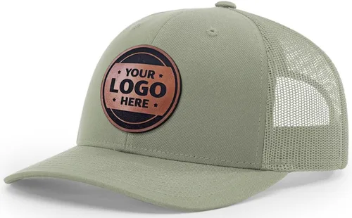 Vista 26 de Sombrero de parche de cuero de camionero personalizado grabado con láser