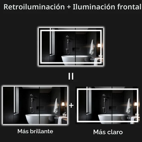 Vista 7 de Espejo de baño LED de 30 x 48 pulgadas con luces, regulable, antivaho, espejo de tocador de baño para pared, retroiluminado + luz frontal, función