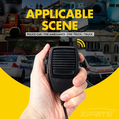 Vista 5 de Sistema PA de sirena de emergencia de 200 vatios con 8 tonos Xprite. Kit con micrófono de mano e interruptores de control de luces
