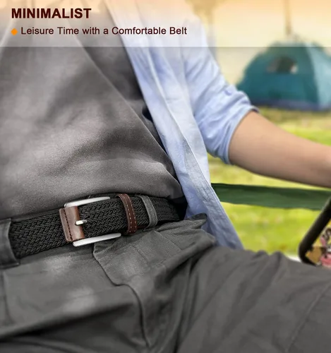 Vista 8 de BULLIANT Cinturón para hombre, paquete de 2, cinturón elástico trenzado para hombre, pantalones de caza, pantalones de mezclilla, 1 38 pulgadas