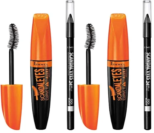 Vista 7 de Rimmel ScandalEyes Curve Alert - Máscara de pestañas con forro Kajal impermeable ScandalEyes Kohl Kajal, 1 juego, combo 001 negro