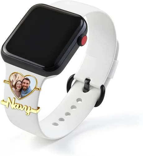 Vista 7 de ubmpj Dijes de banda de reloj personalizados para reloj inteligente, cerraduras de banda mágica personalizadas con nombre y foto para mujeres