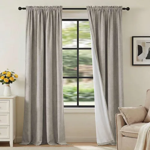 Vista 84 de H.VERSAILTEX Cortinas 100% opacas con aspecto de lino para dormitorio, bloqueo de luz completa, bolsillo para barra, cortinas de ventana gruesas