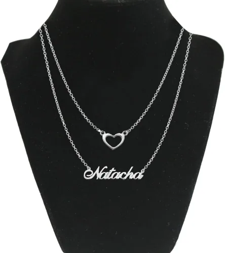 Vista 2 de Collar con dije de plata de ley 925 con nombre de corazón, regalo personalizado para mujeres y madres