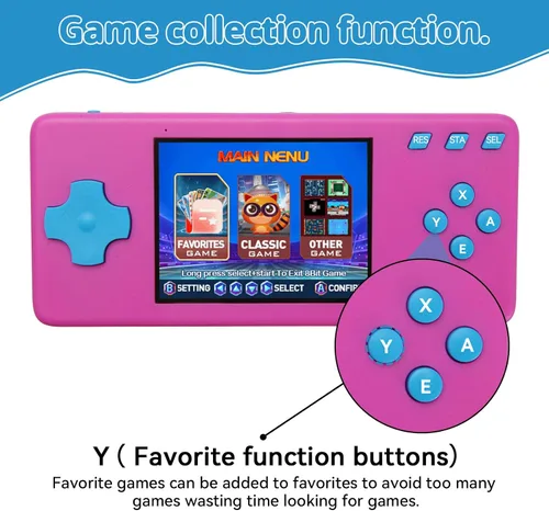 Vista 5 de Consola de juegos portátil, consola de videojuegos portátil con juegos retro, pantalla de 3.2 pulgadas, batería recargable, auriculares integrados