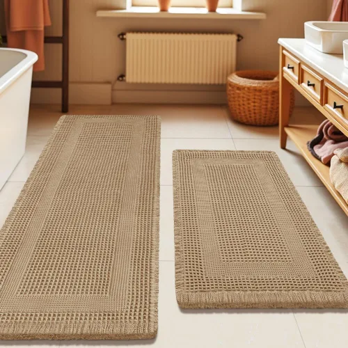 Vista 85 de Tapete de baño con diseño de gofre, moderno, bohemio, absorbente, antideslizante, ultrasuave, lavable a máquina, con letra de baño, dormitorio