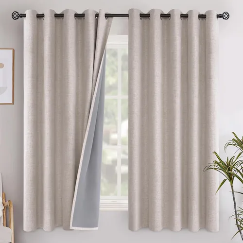 Vista 77 de YoungsTex - Cortinas opacas de lino para dormitorio, oscurecimiento de la habitación, cortinas con textura de lino, paneles con aislamiento térmico