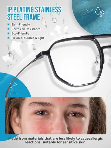 Vista 3 de Gafas de Luz Azul Unisex, Marco de Gafas de Computadora de Metal Tr90 Ligero y Delgado