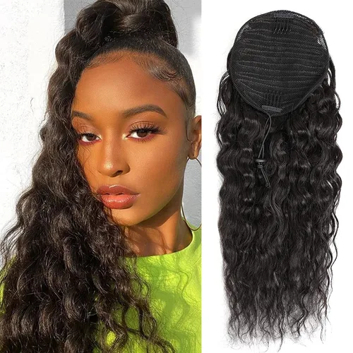 Vista 10 de Extensiones de cabello rizado para cola de caballo, cabello rizado para cola de caballo, extensión de cabello humano virgen brasileño