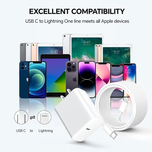 Vista 7 de Compatible con cargador de teléfono de 6/10 pies, carga rápida, paquete de 20 W, PD tipo C, bloque de carga rápida y cable de carga rápida