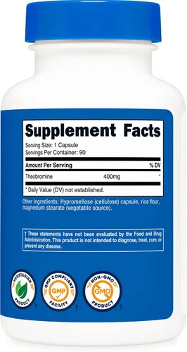 Vista 5 de Nutricost Teobromina 400 mg, 90 cápsulas vegetarianas, sin gluten, sin OMG