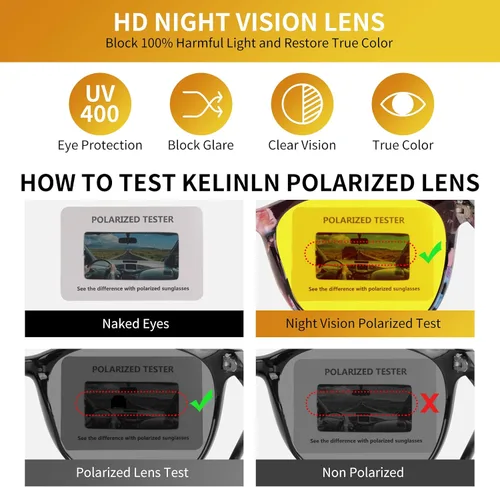 Vista 5 de Kelinln Gafas de conducción de visión nocturna polarizadas antirreflejos lentes tintados amarillos transparentes para mujeres y hombres