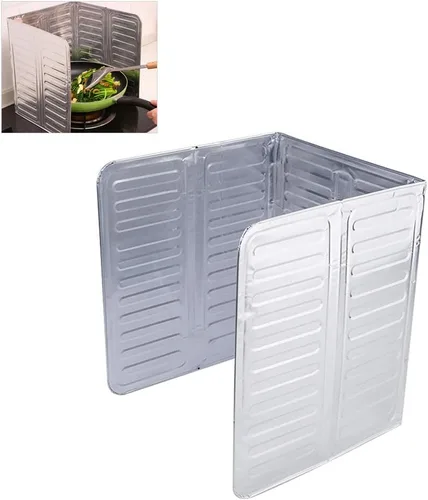 Vista 2 de Hztyyier Protector de salpicaduras de papel de aluminio a prueba de aceite de 3 caras, aislamiento térmico plegable, fácil de para estufa de cocina