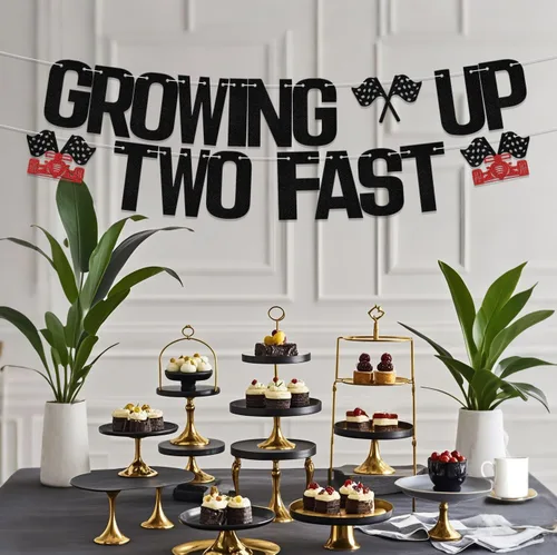Vista 6 de Letrero con purpurina "Growing Up Two Fast Two Fast Twing", decoración de fiesta de cumpleaños con texto en inglés "Two Fast Two Curios