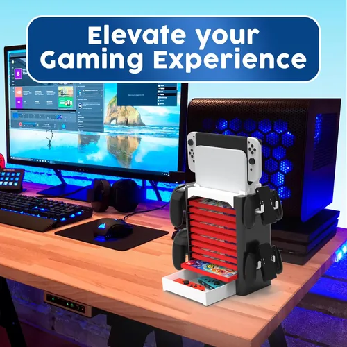 Vista 29 de Skywin Game Storage Tower and Controller Stand, Universal Game Holder & Console Stand with Left & Right Controllers, Game Disc Organizer