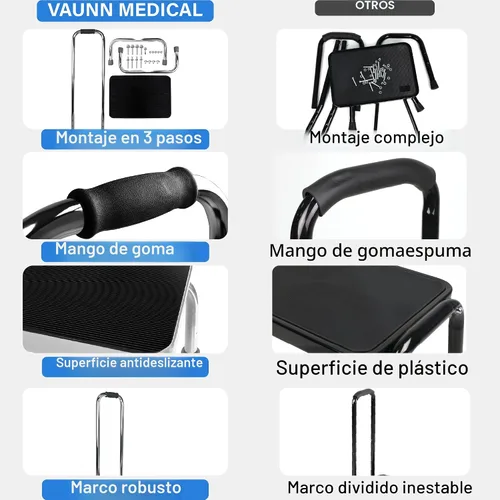Vista 2 de Vaunn Taburete médico con asa y plataforma de goma antideslizante, taburete ligero y resistente para niños, adultos y personas mayores, cromado