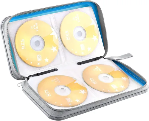 Vista 5 de Funda para CD, 80 de capacidad, DVD, VCD, multimedia, Blu-ray, soporte para cartera, organizador de almacenamiento (azul cielo)