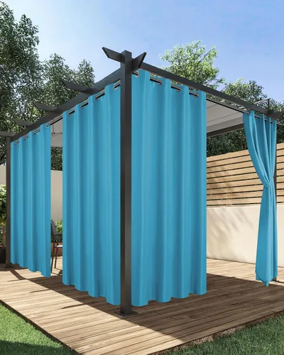 Vista 23 de HolidayIdeas Cortinas impermeables para patio, 4 paneles, 54 x 84 pulgadas, protección de privacidad y filtrado de luz, cortinas exteriores con Negro