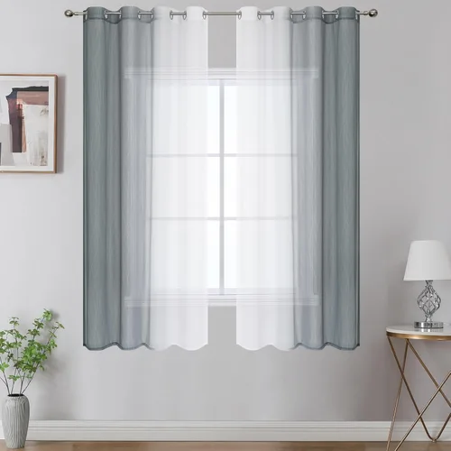 Vista 18 de Cortinas transparentes de color azul marino y negro para sala de estar, 52
