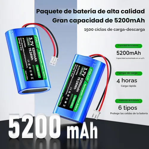 Vista 2 de Batería de iones de litio de 5200 mAh 3.7 V con enchufe JST-PH JST 2.54/2P (no JST-PH 2.0 2 pines), batería recargable de litio de 3.7 voltios
