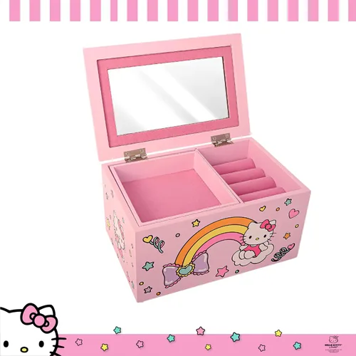 Vista 3 de Hello Kitty Sanrio Joyero con bandeja Regalo oficial de madera rosa