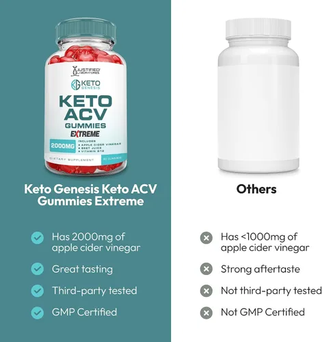Vista 3 de Justified Laboratories Keto Genesis Keto ACV Gummies Extreme (2000 mg) - 60 unidades - Formuladas con vinagre de sidra de manzana, folato y vitamina