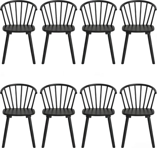 Vista 10 de LUE BONA Juego de 2 sillas de comedor negras, sillas de comedor de madera estilo granja con respaldo semicircular, silla de comedor con husos