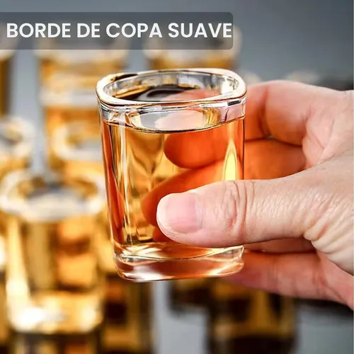 Vista 3 de Hlukana Juego de 6 Vasos de Chupito de Base Pesada, 60 ml Vasos de Chupito Cuadrados de Tequila Transparente a Granel, Vaso de Chupito de Espresso