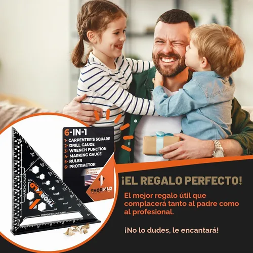 Vista 6 de THORVALD Escuadra de carpintero 6 en 1 de 7 pulgadas (precisión: 1/16 de pulgada), multifunción, herramientas: llave tuercas, escuadra 1 cuadrado