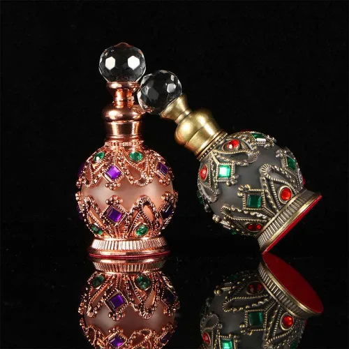 Vista 7 de 1 botella de perfume de metal antiguo de 3/0.5 fl oz de estilo árabe aceites esenciales con gotero (color : B 0.5 fl oz)