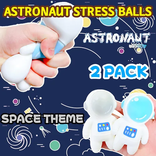 Vista 3 de Bolas estrujables para el estrés de astronautas (paquete de 2) juguetes para apretar, juguetes para ansiedad esponjosas, bolas de masa antiestrés