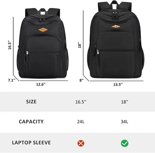 Vista 6 de Abshoo Classical Basic Mochila de viaje para escuela resistente al agua. Mochila escolar de espalda., Negro), BPDU1B1