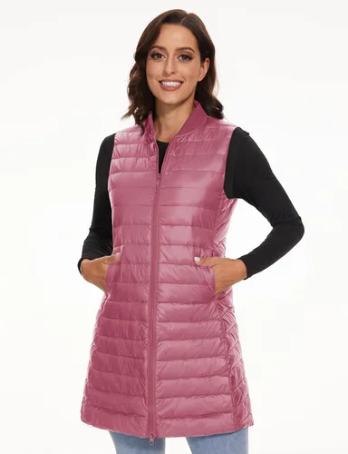 Vista 9 de ELFJOY Chaleco largo acolchado para mujer, tipo túnica, chaleco largo y plegable, ropa exterior de invierno