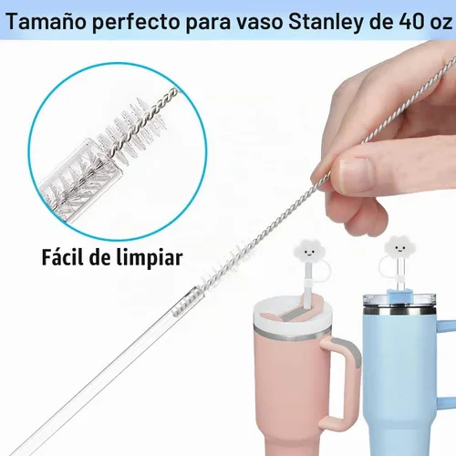 Vista 4 de 6 popotes transparentes de repuesto para vasos Stanley de 40 onzas y 30 onzas, 3 bonitas cubiertas de popote para vasos Stanley con 1 cepillo