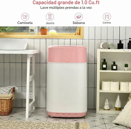 Vista 3 de COSTWAY Lavadora Portátil, Capacidad de 8 Libras, Bomba de Drenaje Integrada, Lavadora Compacta de Lavandería con 6 Programas, 6 Niveles de Agua