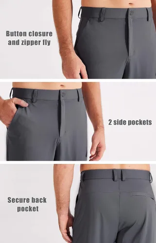 Vista 3 de Libin Pantalones deportivos de golf elásticos en 4 direcciones con bolsillos, pantalones de vestir ajustados para trabajo, pantalones deportivos