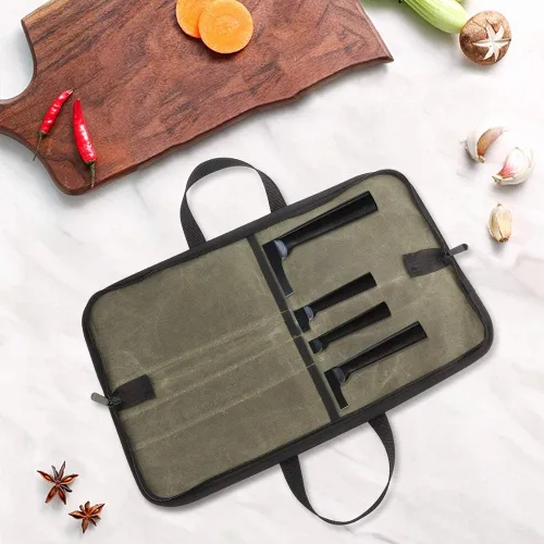 Vista 2 de Ruibo Bolsa de rollo de cuchillos de chef, estuche de transporte de cuchillos de lona encerada con asas duraderas, estuche portátil para cuchillos