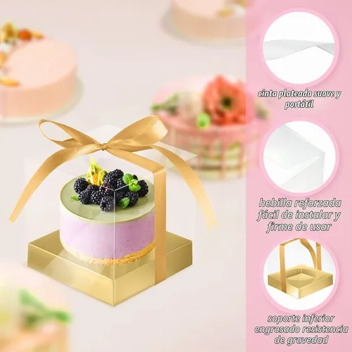 Vista 3 de Gerrii 100 Piezas Cajas Individuales de Plástico Transparente para Cupcakes de 3.5" Contenedores Individuales para Cupcakes Caja de Regalo de Dorado