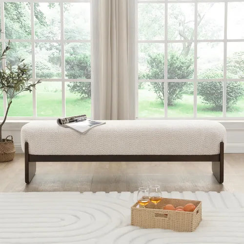 Vista 3 de Christopher Knight Home Arden - Banco otomán rectangular de tela de hilo en bucle de estilo minimalista, marco de madera de caucho, banco
