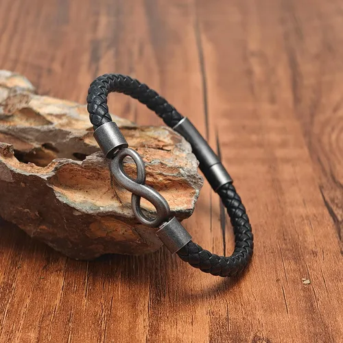 Vista 7 de Para mi hombre, pulsera de cuero personalizada de nombre dual infinito, pulsera trenzada de acero inoxidable personalizada con nombre para hombres