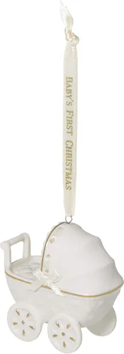 Vista 2 de Hallmark Keepsake Adorno de Navidad 2022, Primer cochecito de Navidad del bebé, porcelana