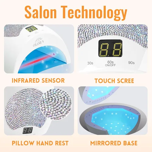 Vista 3 de Lámpara de uñas LED UV recargable con diseño de diamante y control táctil, 3 ajustes de temporizador, secado rápido para todos los esmaltes de gel
