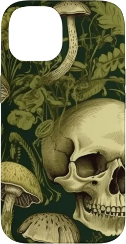 Vista 4 de iPhone 16 Skull Pattern Olive Green Mushroom Case