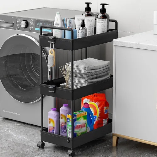 Vista 4 de Ronlap Carrito de Almacenamiento Rodante Delgado de 3 Niveles con Ruedas, Carrito Utilitario de Plástico Organizador para Aperitivos, Manualidades