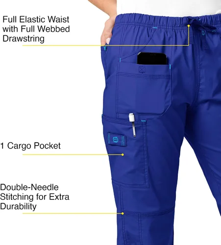 Vista 4 de WonderWink Wonderflex Faith - Pantalón estilo hospitalario para mujer, M Petite, Azul Galaxia