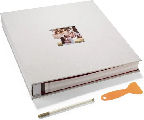 Vista 46 de HoneyTolly Álbum de fotos autoadhesivo para fotos de 4 x 6 imágenes, cubierta magnética de lino, 15 hojas/30 páginas en blanco para bodas Beige claro